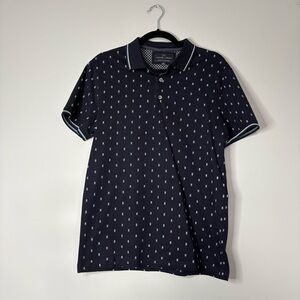 Nickel & Iron Men’s Navy Printed Polo Shirt Short Sleeve Size S Casual Workwear